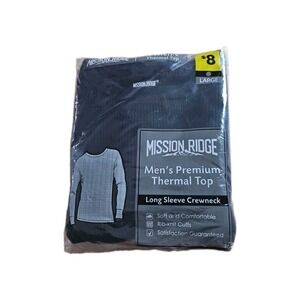 MISSION RIDGE MEN'S PREMIUM THERMAL TOP LONG SLEEVE CREW BLACK LARGE FAST SHIP